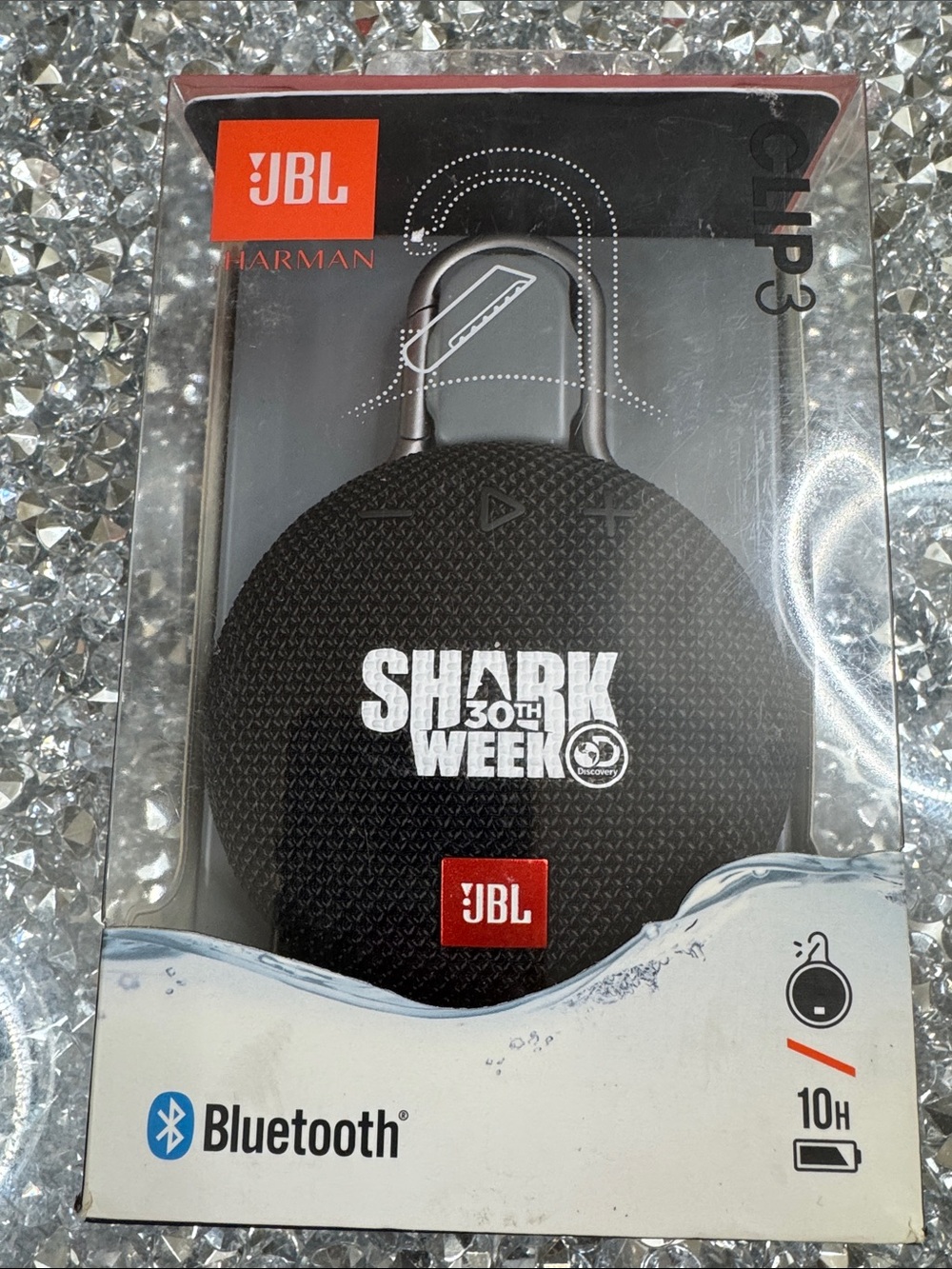 JBL Clip 3 Portable waterproof Bluetooth Speaker Black with Shark Week Logo NEW